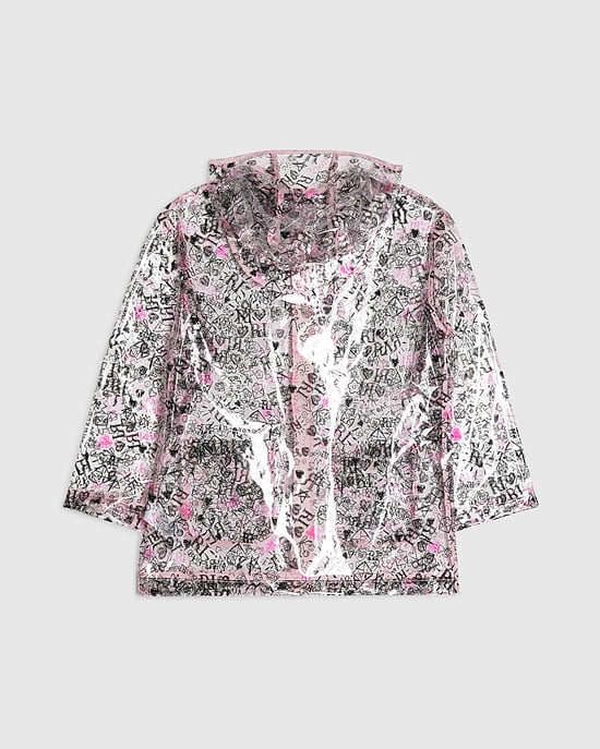River Island Mädchen-Regenmantel Schwarz mit Graffiti-Print, Kapuze und Reißverschluss - Image 4