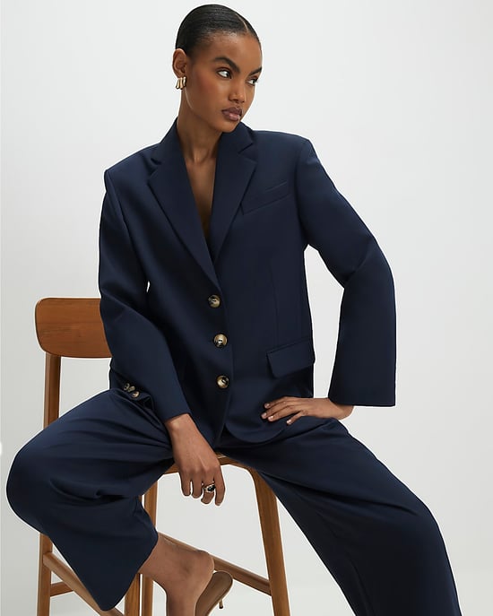 River Island Damenblazer Marineblau Oversize Langarm Knopfverschluss - Image 4