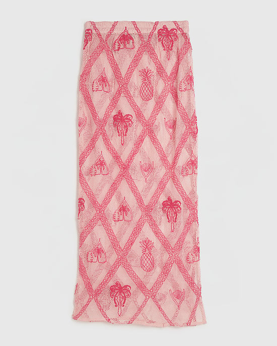 River Island Damen Maxirock Rosa Häkeloptik Bestickt Strand - Image 6
