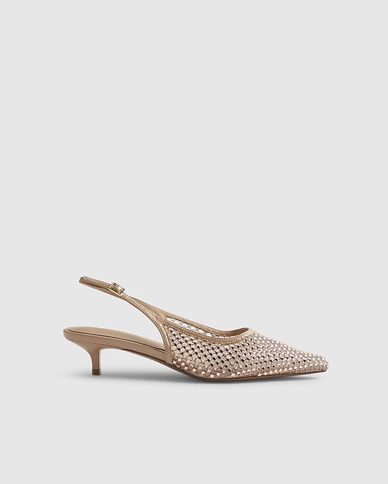 River Island Damen-Pumps mit Absatz Beige Diamanté-Mesh-Slingbacks - Image 2
