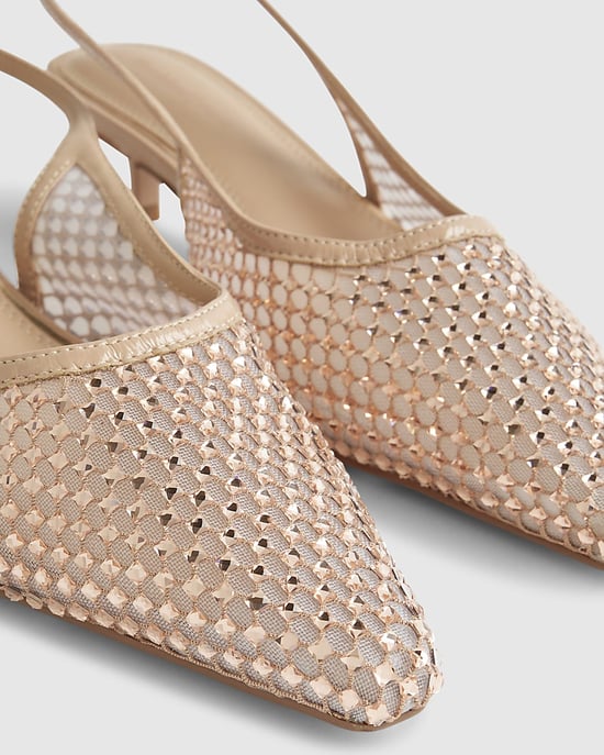 River Island Damen-Pumps mit Absatz Beige Diamanté-Mesh-Slingbacks - Image 4