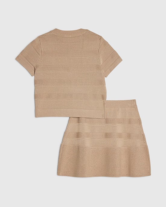 River Island Mädchen Top- und Rock-Set Beige Strick Nieten 2-teilig - Image 2