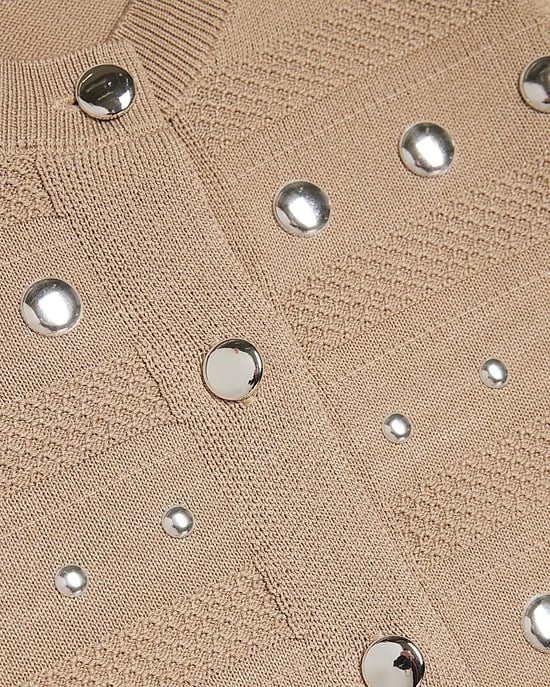 River Island Mädchen Top- und Rock-Set Beige Strick Nieten 2-teilig - Image 3