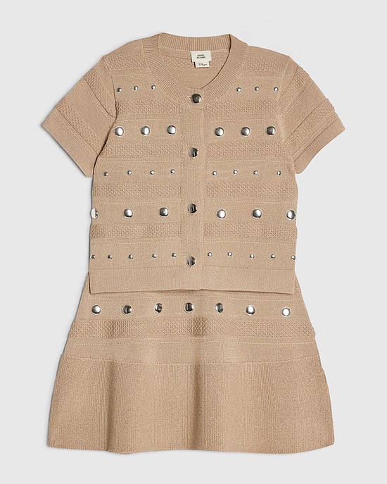 River Island Mädchen Top- und Rock-Set Beige Strick Nieten 2-teilig - Image 5