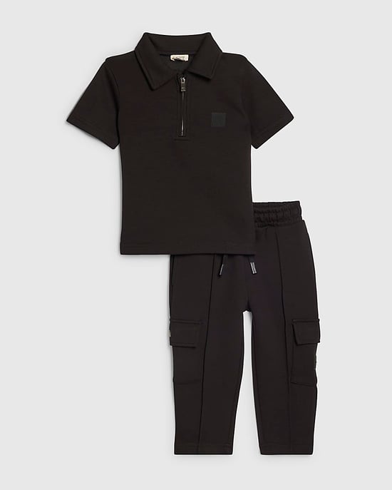 River Island Mini Jungen-Poloshirt- und Shorts-Set Schwarz Luminis 2-teilig - Image 1