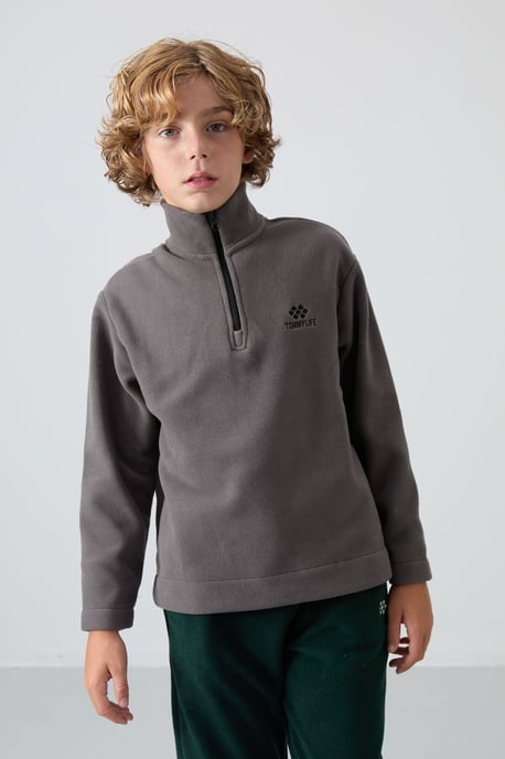 Jugend-Sweatshirt mit halbem Reißverschluss und Stickerei - Image 1