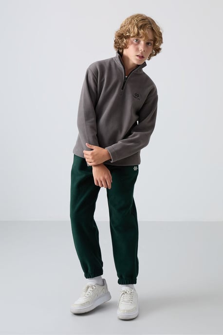 Jugend-Sweatshirt mit halbem Reißverschluss und Stickerei - Image 3