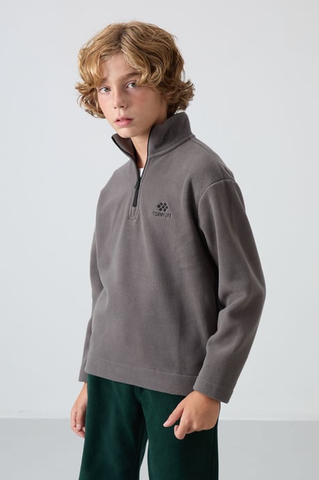 Jugend-Sweatshirt mit halbem Reißverschluss und Stickerei - Image 4