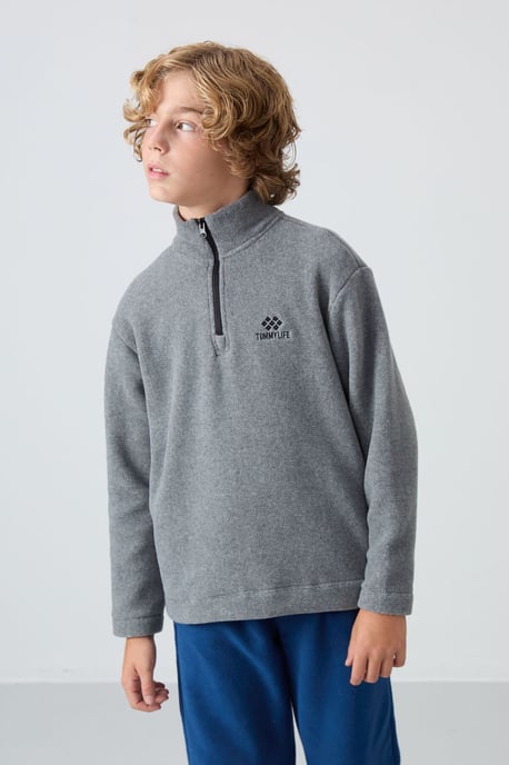 Tommy Life Jugend-Sweatshirt mit halbem Reißverschluss und Stickerei - Image 1