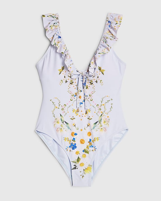 River Island Damen-Badeanzug Blau mit Blumenmuster, Bindung vorn, Anhänger - Image 6