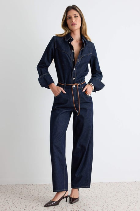 TRENDYOLMİLLA Damen Dunkelblau Einfarbig Barrel Hohe Taille Jeans - Image 4