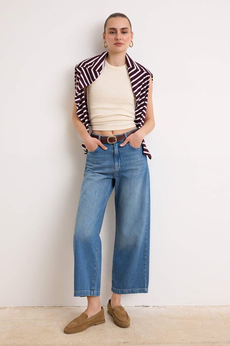 TRENDYOLMİLLA Damen Blau Einfarbig Culotte Hohe Taille Jeans - Image 1