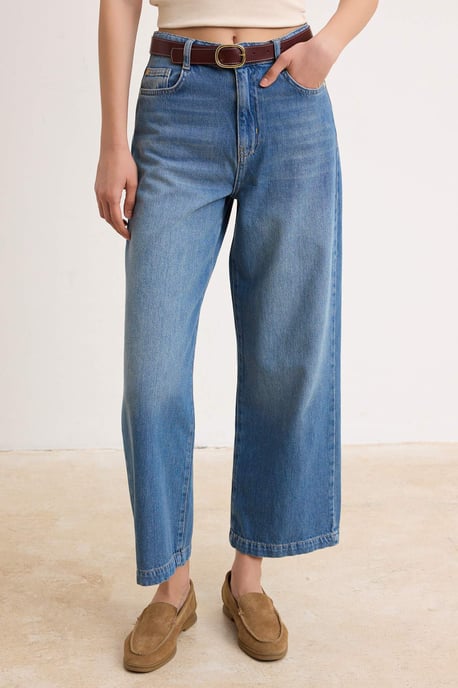 TRENDYOLMİLLA Damen Blau Einfarbig Culotte Hohe Taille Jeans - Image 2