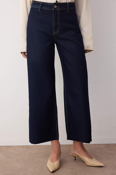 TRENDYOLMİLLA Damen Blau Einfarbig Culotte Normale Taille Jeans - Image 2