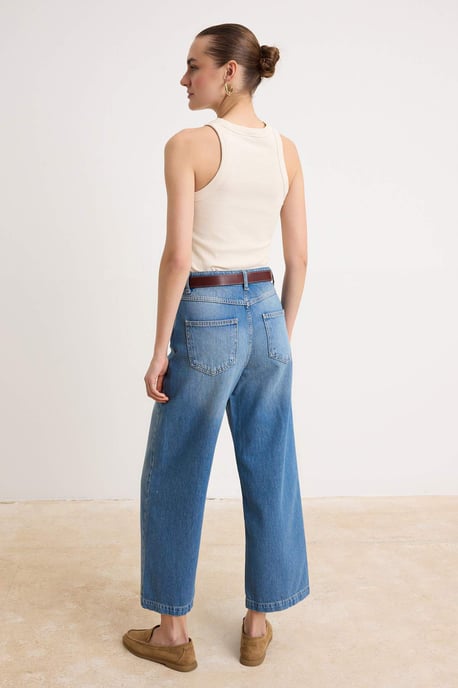 TRENDYOLMİLLA Damen Blau Einfarbig Culotte Hohe Taille Jeans - Image 3