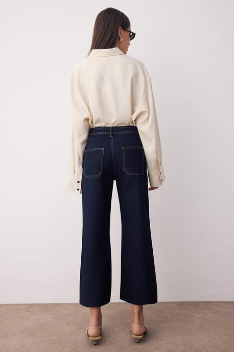 TRENDYOLMİLLA Damen Blau Einfarbig Culotte Normale Taille Jeans - Image 3