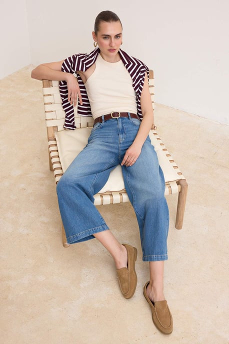 TRENDYOLMİLLA Damen Blau Einfarbig Culotte Hohe Taille Jeans - Image 4