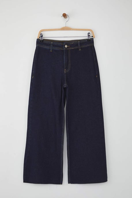 TRENDYOLMİLLA Damen Blau Einfarbig Culotte Normale Taille Jeans - Image 4
