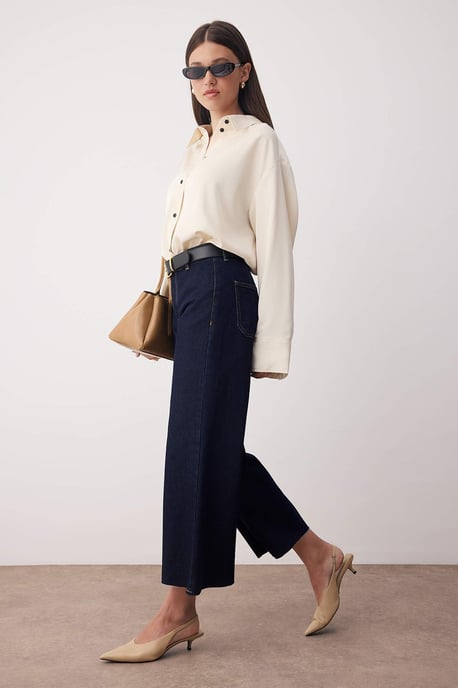 TRENDYOLMİLLA Damen Blau Einfarbig Culotte Normale Taille Jeans - Image 6