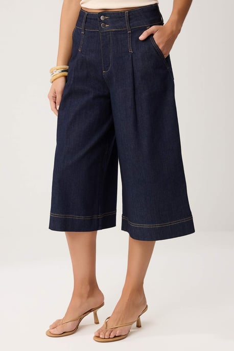 TRENDYOLMİLLA Damen Blau Einfarbig Culotte Hohe Taille Jeans - Image 2
