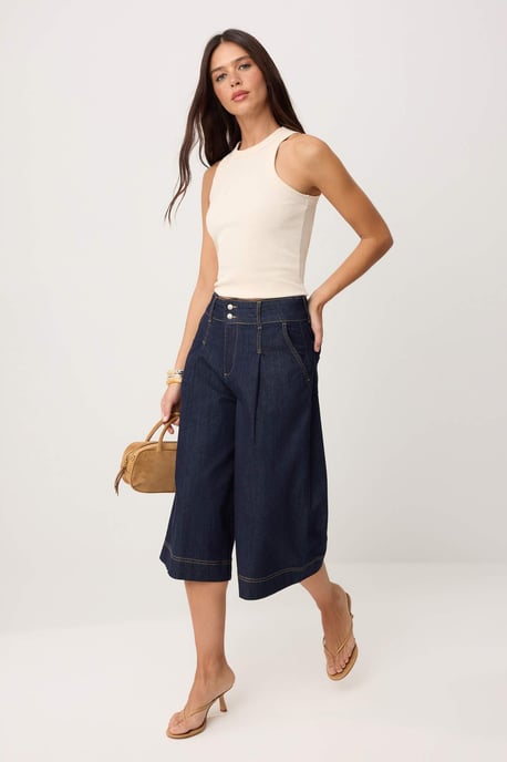 TRENDYOLMİLLA Damen Blau Einfarbig Culotte Hohe Taille Jeans - Image 4