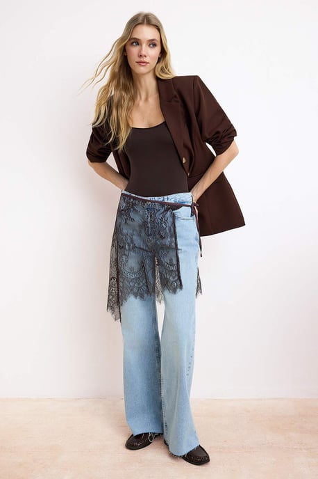TRENDYOLMİLLA Damen Blau Einfarbig Weites Bein Hohe Taille Jeans - Image 2