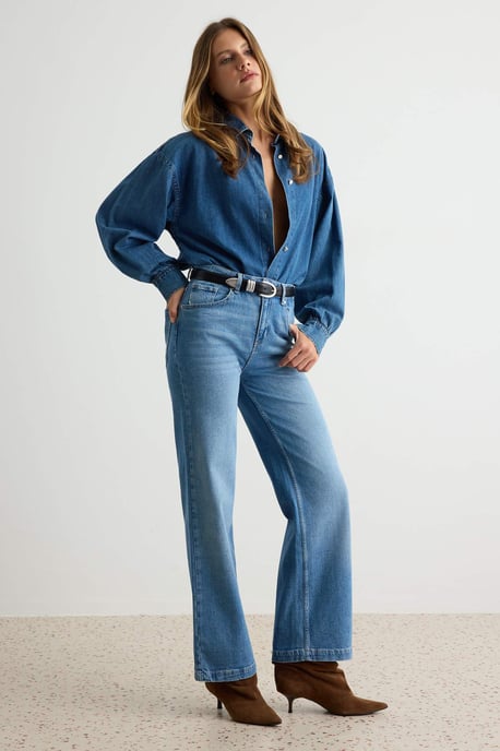 TRENDYOLMİLLA Damen Blau Einfarbig Weites Bein Hohe Taille Jeans - Image 2