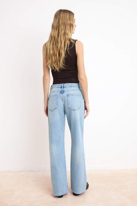 TRENDYOLMİLLA Damen Blau Einfarbig Weites Bein Hohe Taille Jeans - Image 3