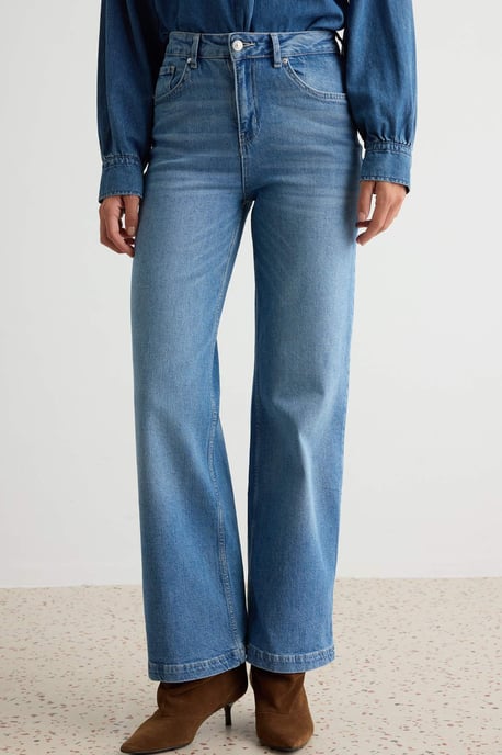 TRENDYOLMİLLA Damen Blau Einfarbig Weites Bein Hohe Taille Jeans - Image 3
