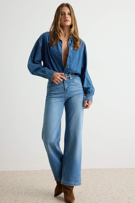 TRENDYOLMİLLA Damen Blau Einfarbig Weites Bein Hohe Taille Jeans - Image 6