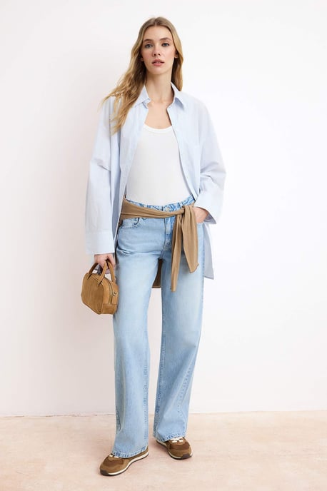 TRENDYOLMİLLA Damen Blau Einfarbig Weites Bein Normale Taille Jeans - Image 2