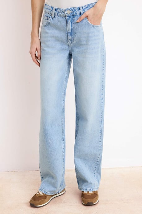 TRENDYOLMİLLA Damen Blau Einfarbig Weites Bein Normale Taille Jeans - Image 4