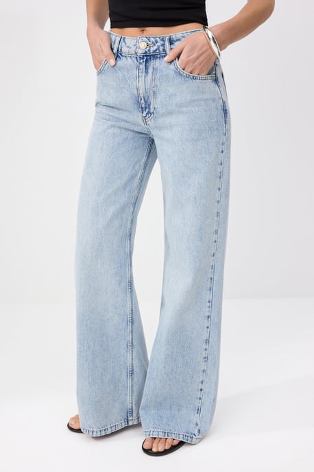 TRENDYOLMİLLA Damen Blau Einfarbig Weites Bein Normale Taille Jeans - Image 4