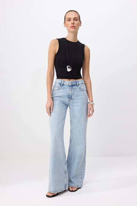 TRENDYOLMİLLA Damen Blau Einfarbig Weites Bein Normale Taille Jeans - Image 6