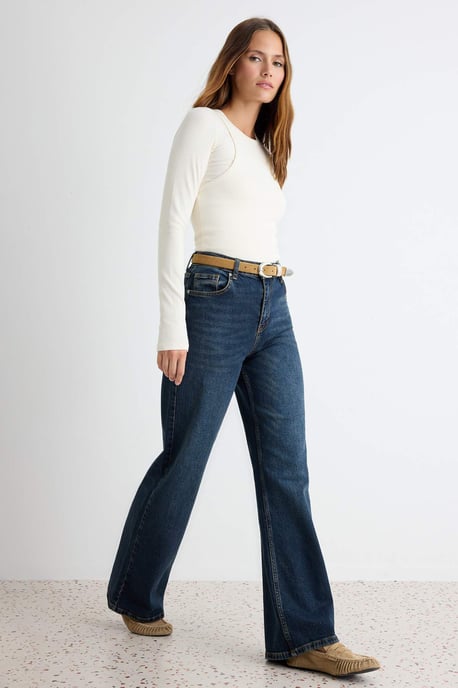 TRENDYOLMİLLA Damen Dunkelblau Einfarbig Weites Bein Hohe Taille Jeans - Image 6