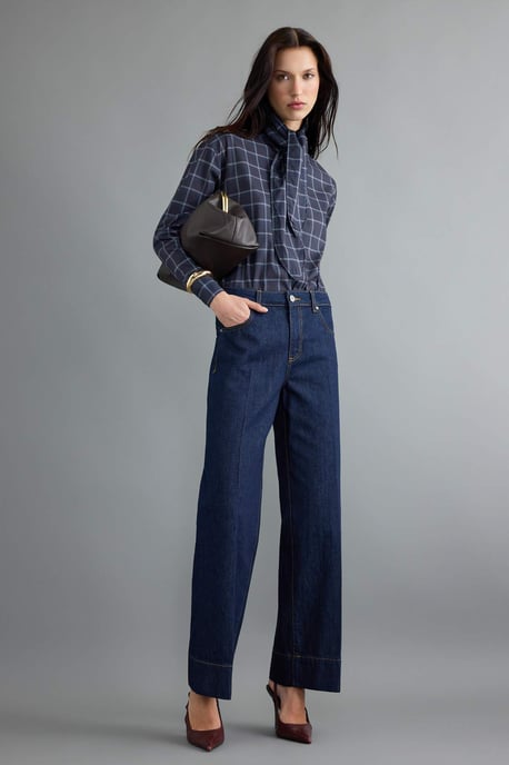 TRENDYOLMİLLA Damen Dunkelblau Einfarbig Weites Bein Normale Taille Jeans - Image 2
