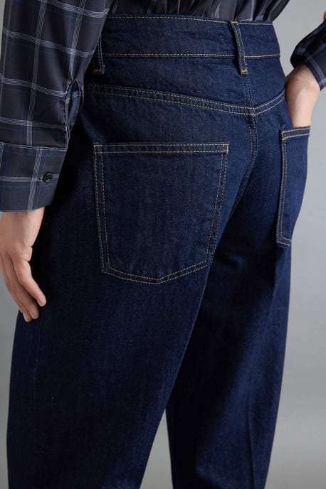 TRENDYOLMİLLA Damen Dunkelblau Einfarbig Weites Bein Normale Taille Jeans - Image 3