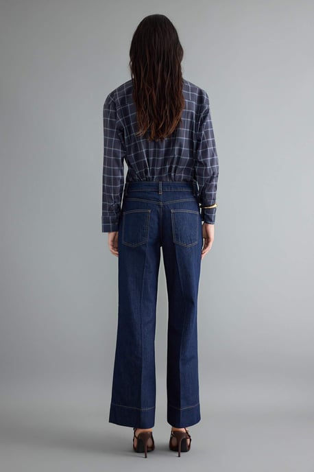 TRENDYOLMİLLA Damen Dunkelblau Einfarbig Weites Bein Normale Taille Jeans - Image 4