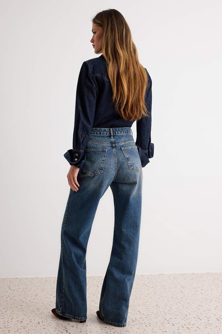 TRENDYOLMİLLA Damen Blau Einfarbig Weites Bein Hohe Taille Jeans - Image 3