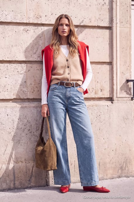 TRENDYOLMİLLA Damen Blau Einfarbig Weites Bein Hohe Taille Jeans - Image 1