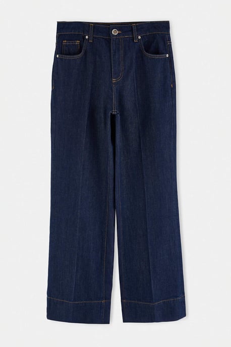 TRENDYOLMİLLA Damen Dunkelblau Einfarbig Weites Bein Normale Taille Jeans - Image 5