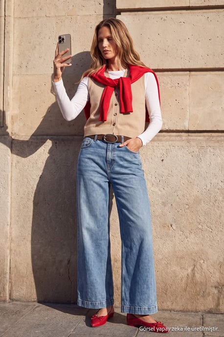 TRENDYOLMİLLA Damen Blau Einfarbig Weites Bein Hohe Taille Jeans - Image 2