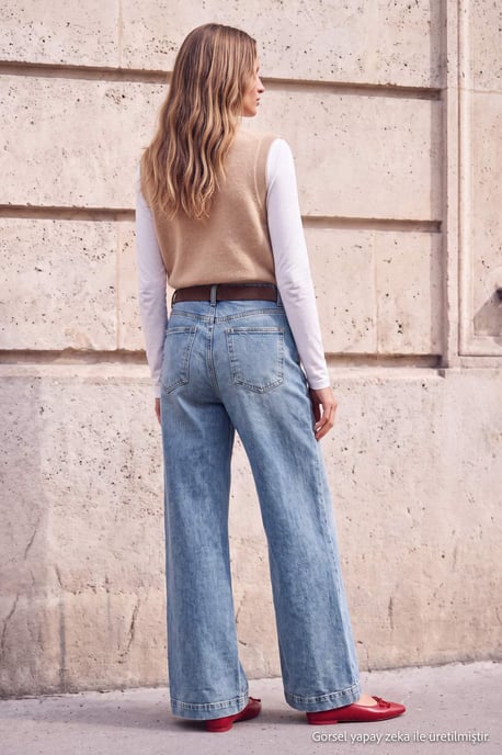 TRENDYOLMİLLA Damen Blau Einfarbig Weites Bein Hohe Taille Jeans - Image 3