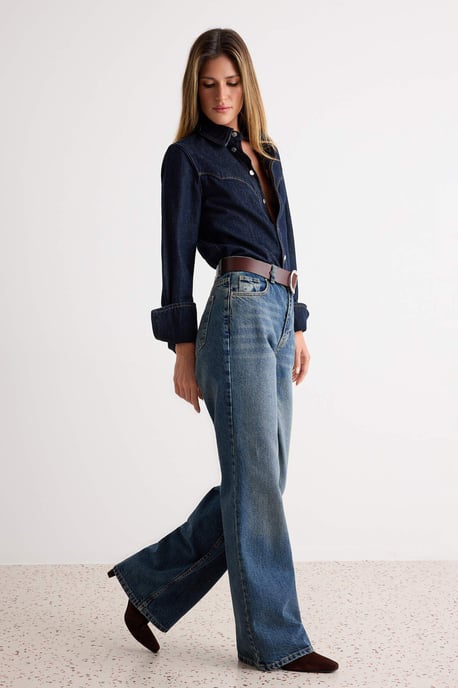 TRENDYOLMİLLA Damen Blau Einfarbig Weites Bein Hohe Taille Jeans - Image 6