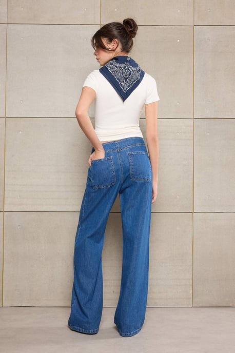TRENDYOLMİLLA Damen Blau Einfarbig Weites Bein Normale Taille Jeans - Image 4