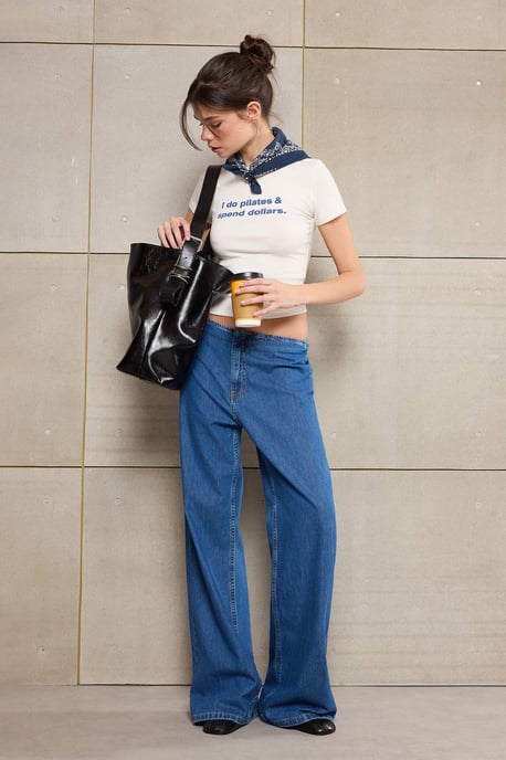 TRENDYOLMİLLA Damen Blau Einfarbig Weites Bein Normale Taille Jeans - Image 6