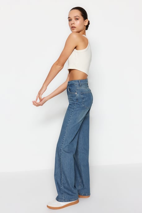 TRENDYOLMİLLA Damen Blau Einfarbig Weites Bein Hohe Taille Jeans - Image 5