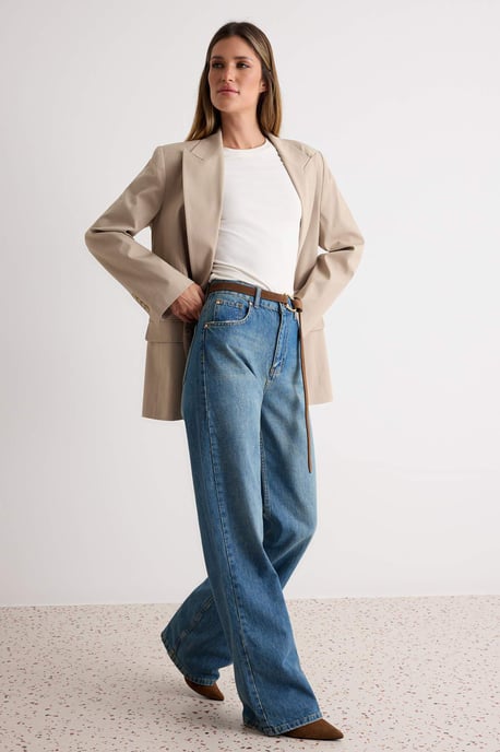 TRENDYOLMİLLA Damen Blau Einfarbig Weites Bein Hohe Taille Jeans - Image 6