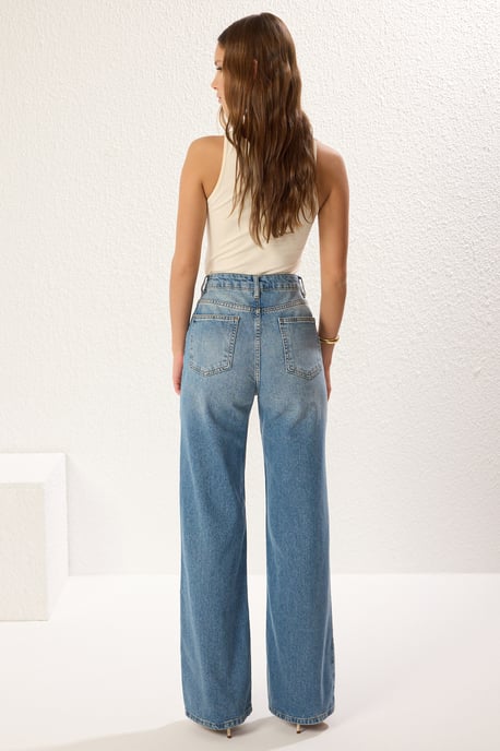 TRENDYOLMİLLA Damen Blau Einfarbig Weites Bein Hohe Taille Jeans - Image 4