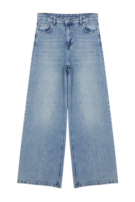 TRENDYOLMİLLA Damen Blau Einfarbig Weites Bein Normale Taille Jeans - Image 5